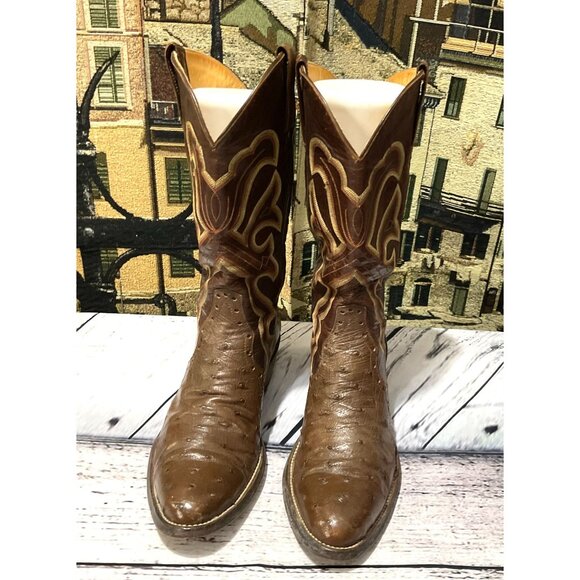 Vintage Cat's Paw Neoprene Ostrich Mens Leather Western Cowboy Boots - Picture 2 of 15